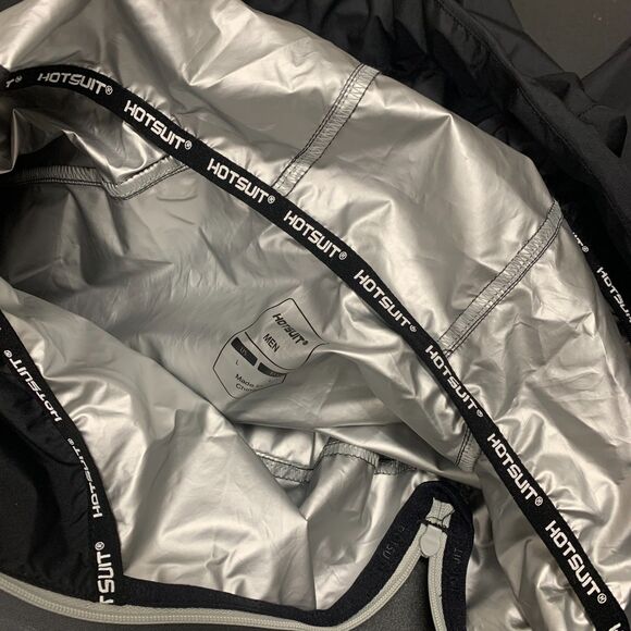 HOTSUIT Sauna Sweat Wind Jacket Reflective Black‎ White Spellout Large - Picture 8 of 14